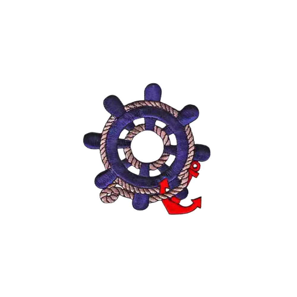 Navy Blue Ship's Wheel with Anchor Nautical (2-Pack) Iron On Patch