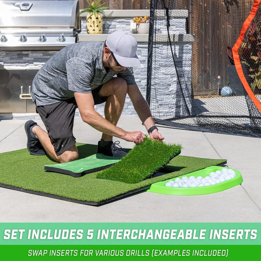 5'x4' Foldable Golf Mat with Interchangeable Turf Inserts for Effective Training