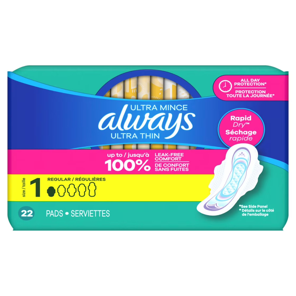 (6 pack) Always Ultra Thin Pads with Wings, Size 1, Regular, 22 Count