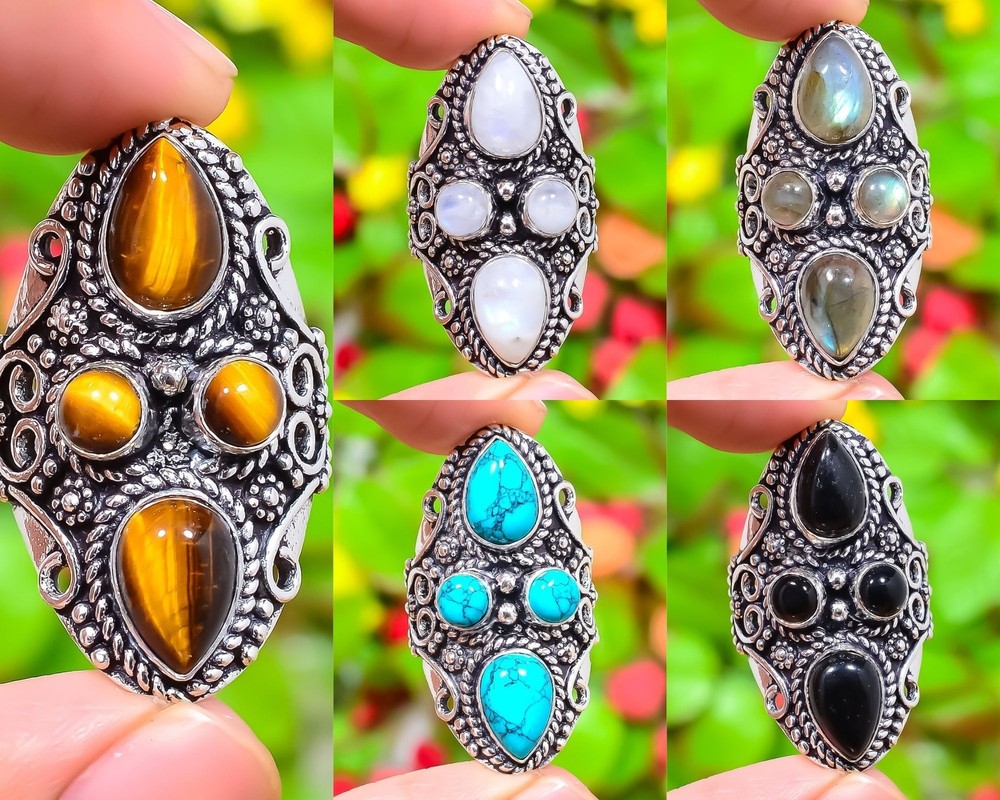Tiger Eye, Multi Gemstone Handmade 925 Sterling Silver Ring Variation