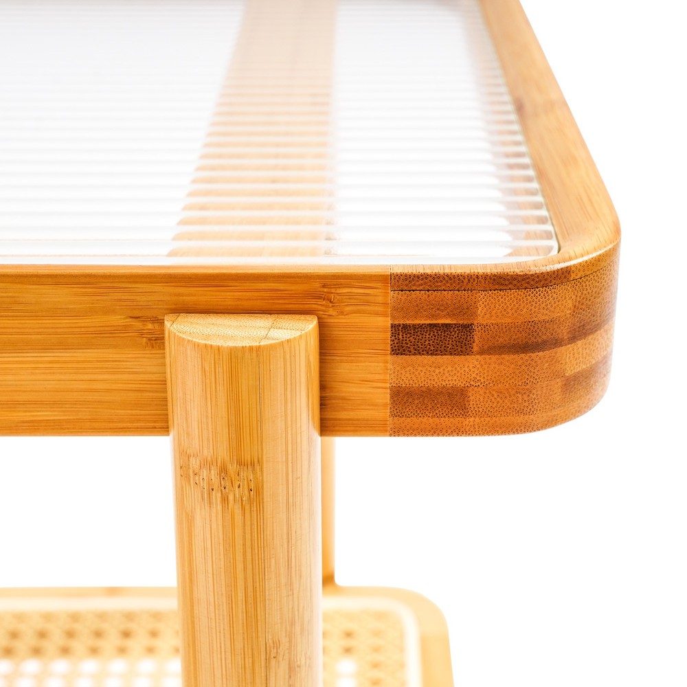 Bamboo Table Portable Sofa Side Table Coffee Table With Wheels Modern Storage