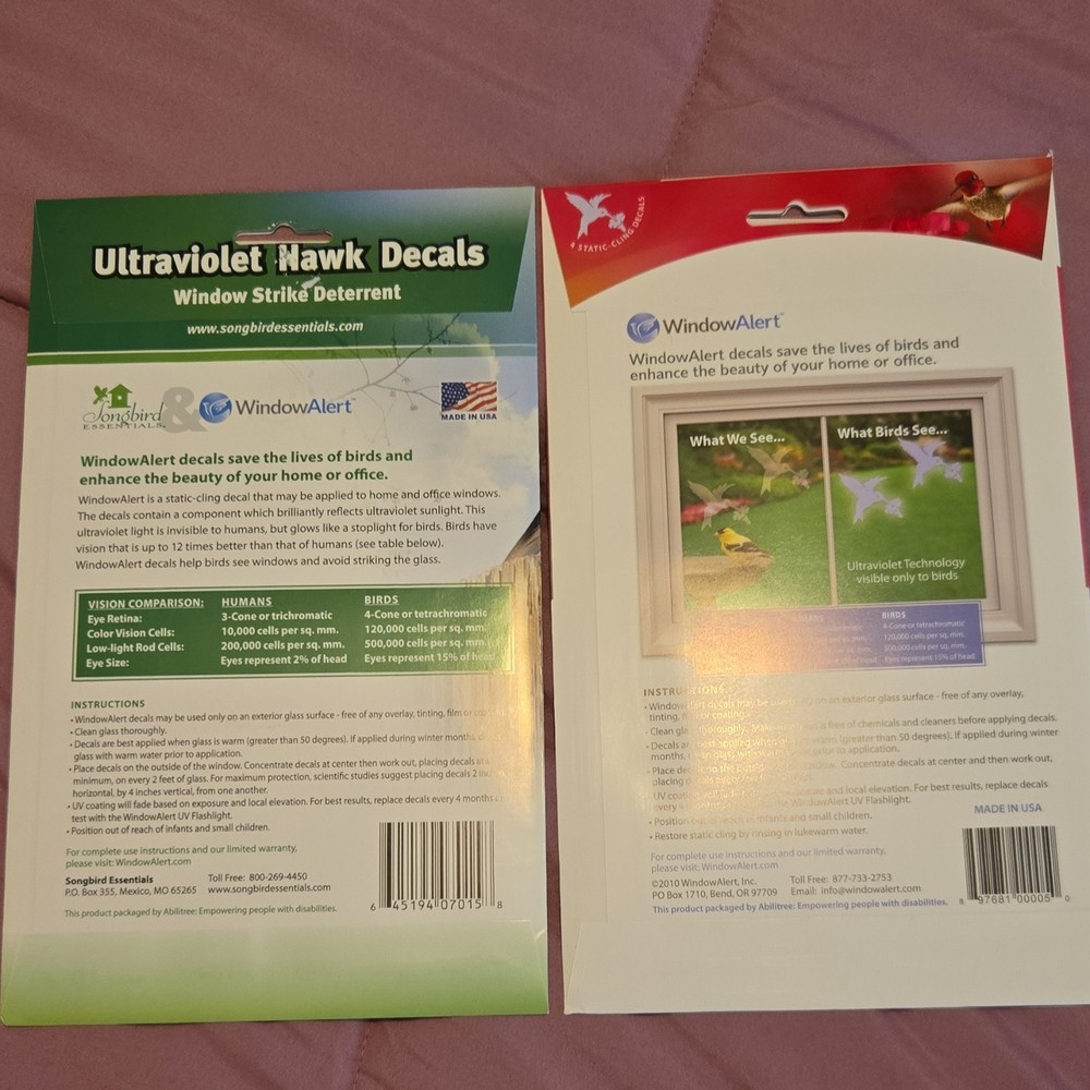 Songbird Essentials WindowAlert Ultraviolet Hawk Decals Static Cling Deterrent
