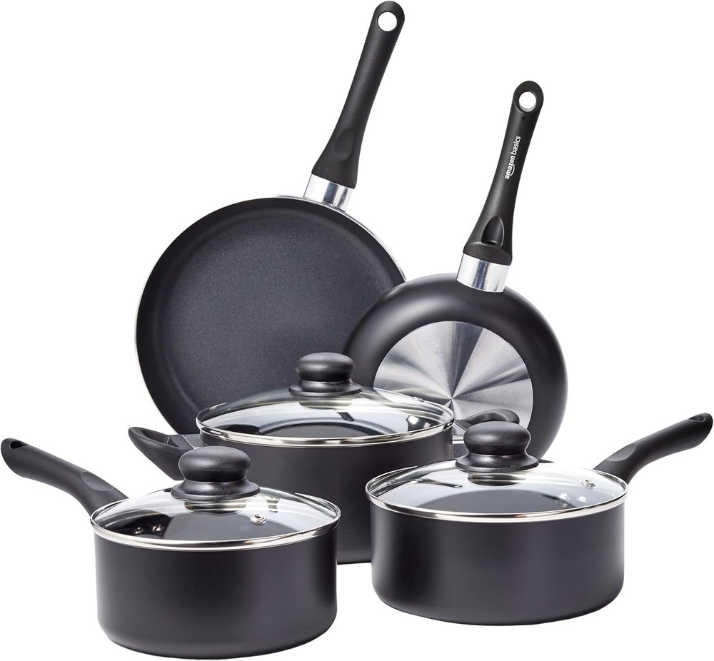 8Pc Nonstick Cookware Set Pots & Pans Black Kitchen Non-Induction