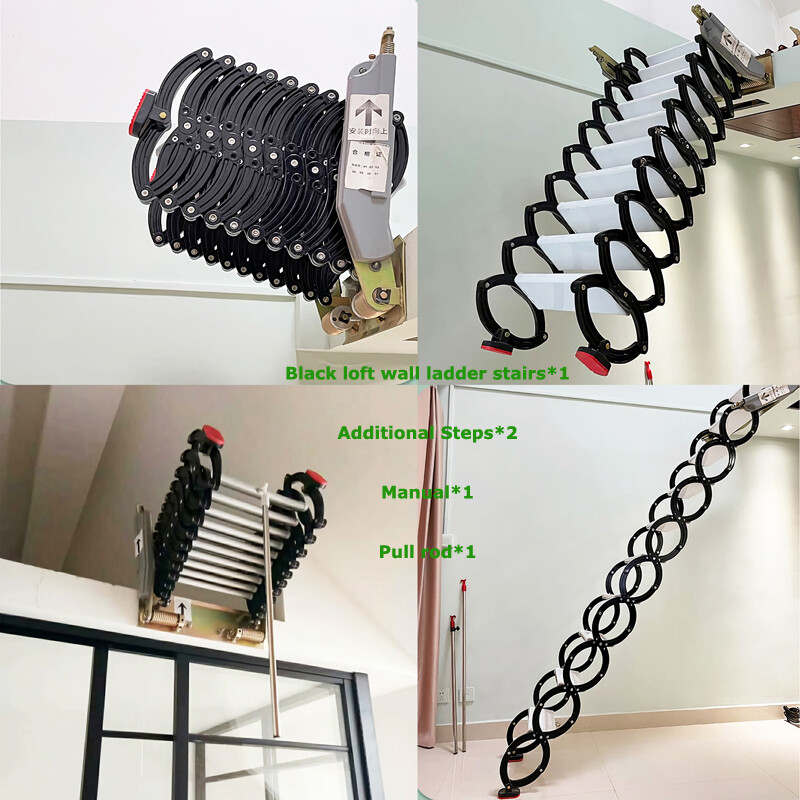 Wall Mounted Telescoping Attic Loft Ladder Stairs, 12Steps Pull Down Loft Stair