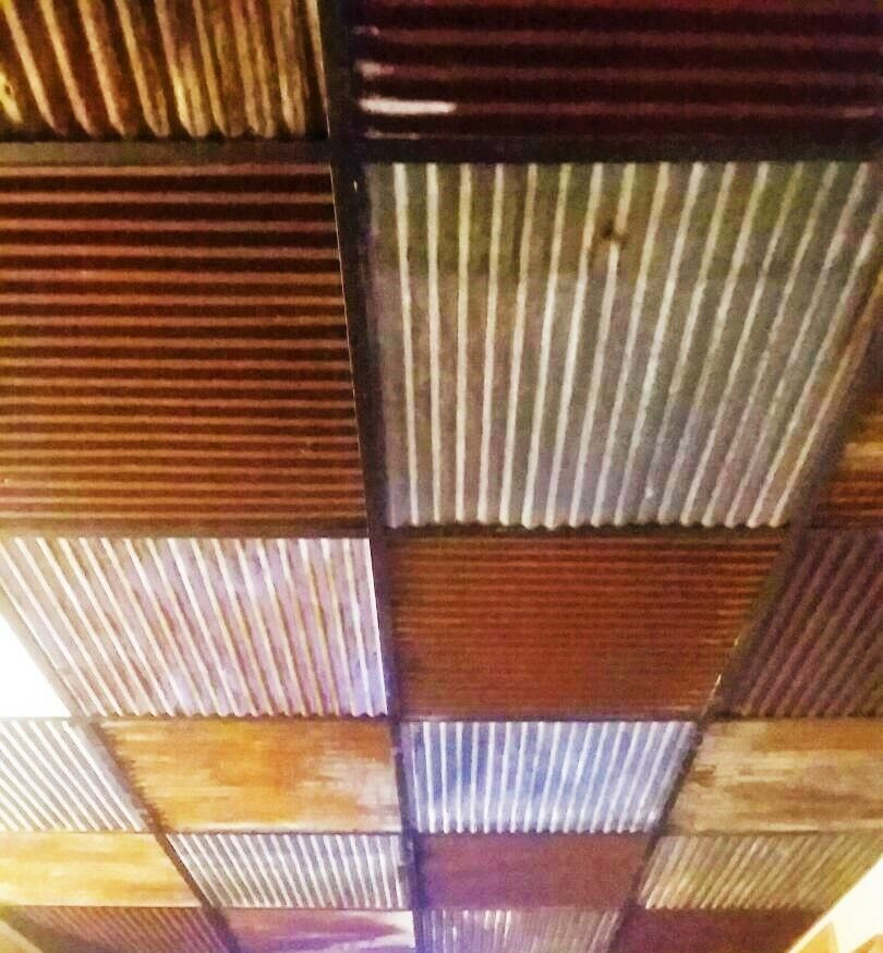 Reclaimed Corrugated Barn Metal Sheet 2x2 Rustic Drop Ceiling Tiles 40 sq.ft.