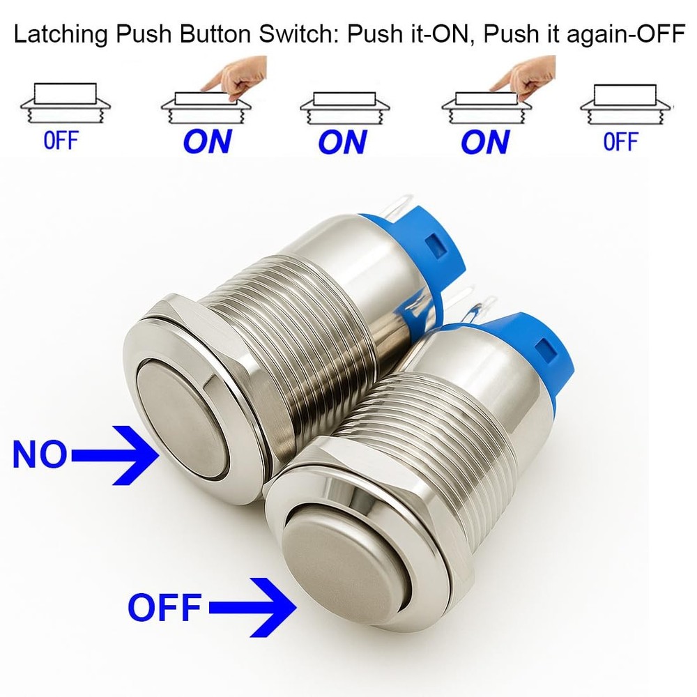 4pcs 12mm 3A 12V/24V/110V/250VAC Waterproof Push Button Switch Latching