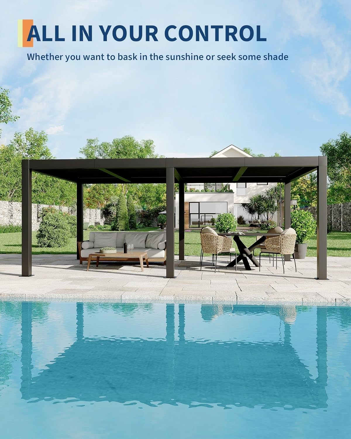 All-Aluminum Pergola 12' x 20' with Adjustable Roof, New