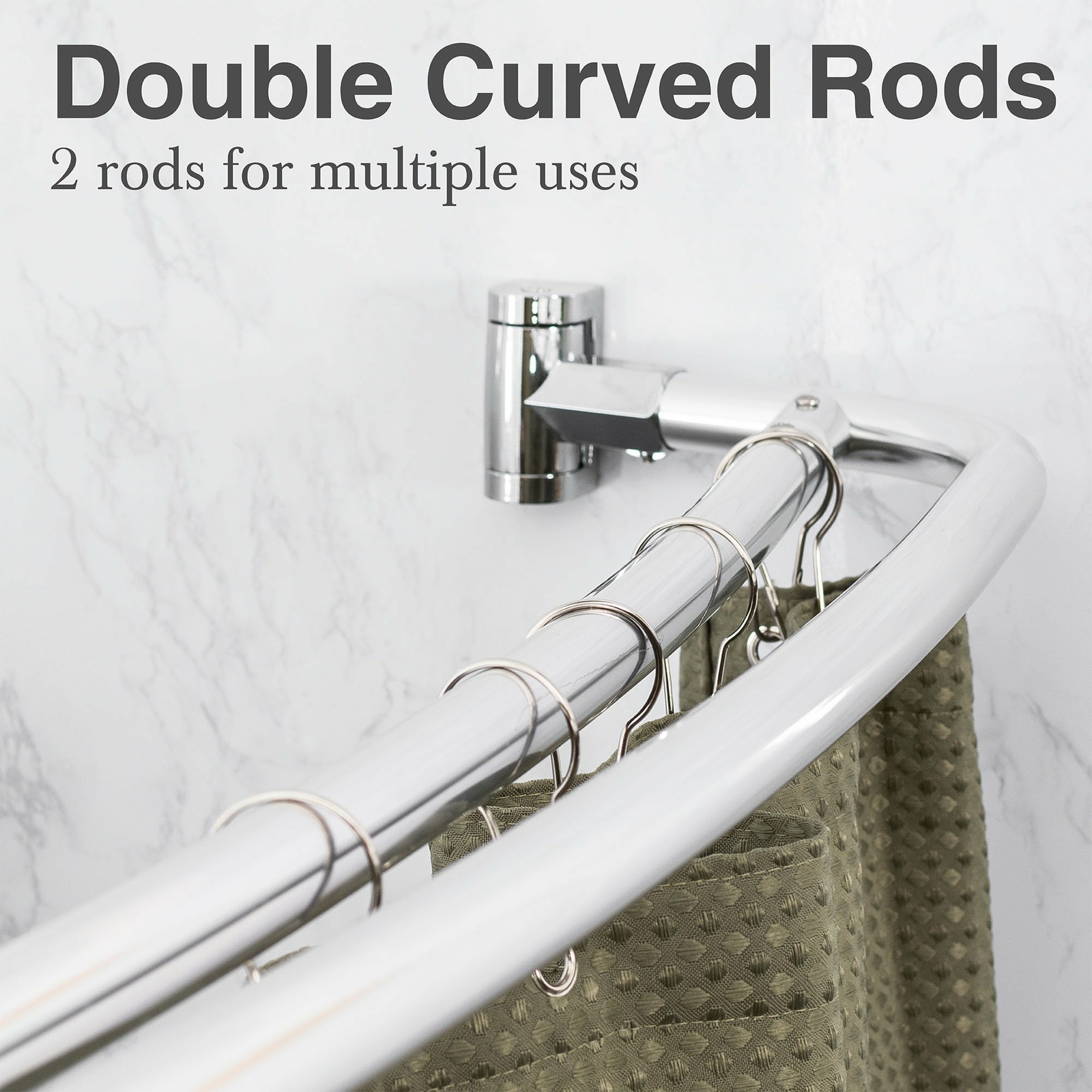 Double Curved Shower Rod Adjustable from 44 in. to 70 in. - Chrome Finish