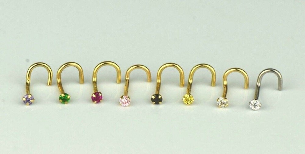 14k Yellow Gold Round Multi Colored CZ Nose Piercing