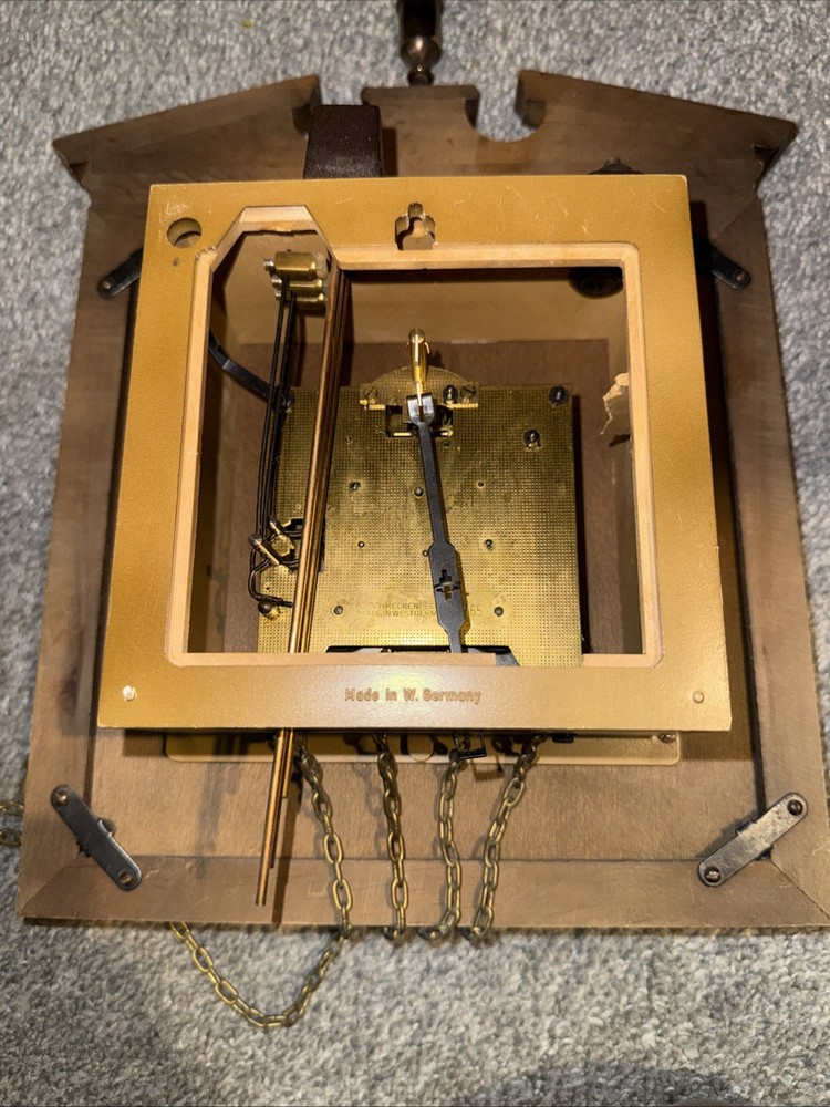 Vtg E Schmeckenbecher German Mechanical Wall Clock Chain Driven Weights ASMR