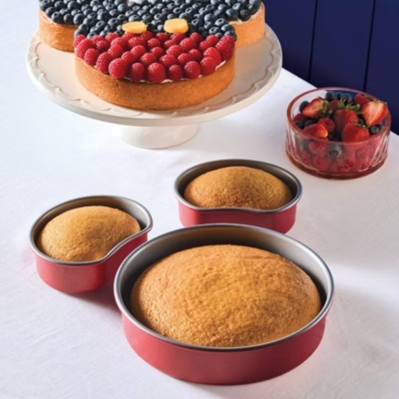 Mickey Mouse Head 3pc Nonstick Bakeware Set Red