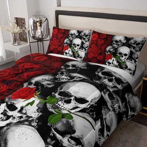 Skull Bedding Set Size,Goth Bedding Sets with Comforter,Skull Queen Skull 16