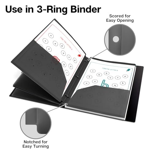 Plastic 2-Pocket Folders for 3-Ring Binders, () 3 Hole Punched, Black 3 Pack