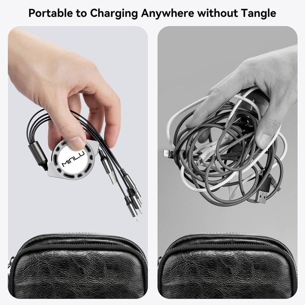 MINLU Multi Charging Cable 4A, 2Pack 4Ft Retractable Fast 4ft, Gray