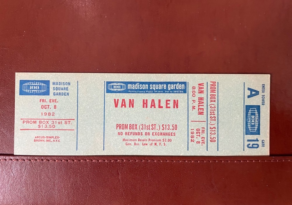 VAN HALEN Original Unused Ticket 1982 Madison Square Garden Hide Your Sheep Tour