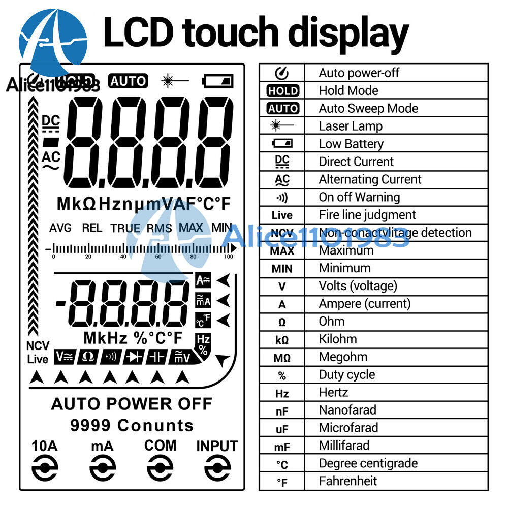 ANENG 622B Digital Smart Touch Multimeter Auto Range DC/AC infrared Laser Lamp