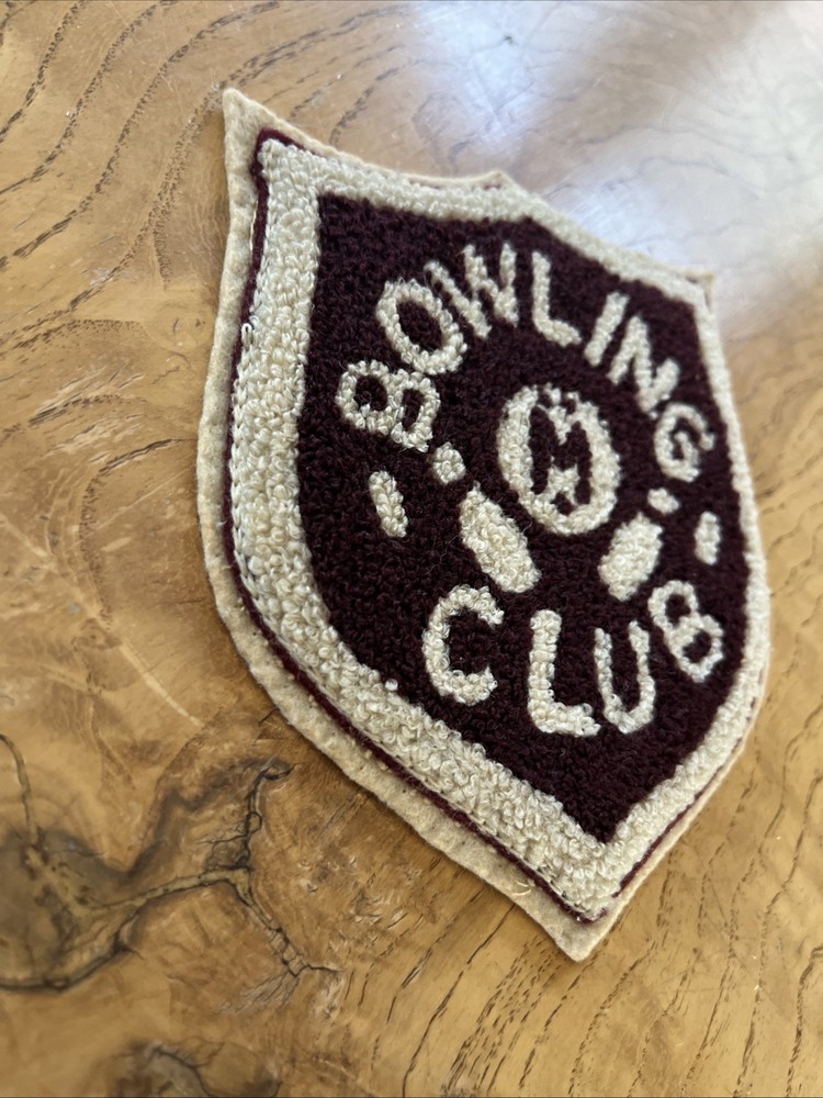 Vintage Chenille Maroon Cream Bowling Patch
