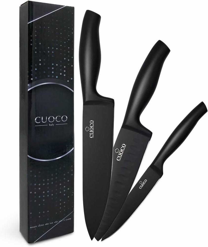 Cuoco Professional 3-Piece Knife Set With Non-Stick Coating & Ergonomic Handles