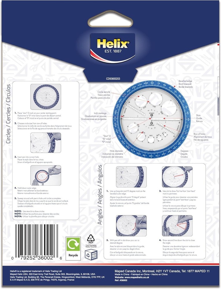 6-Inch Angle and Circle Maker - Accurate Drafting Tool with Colorful Templates