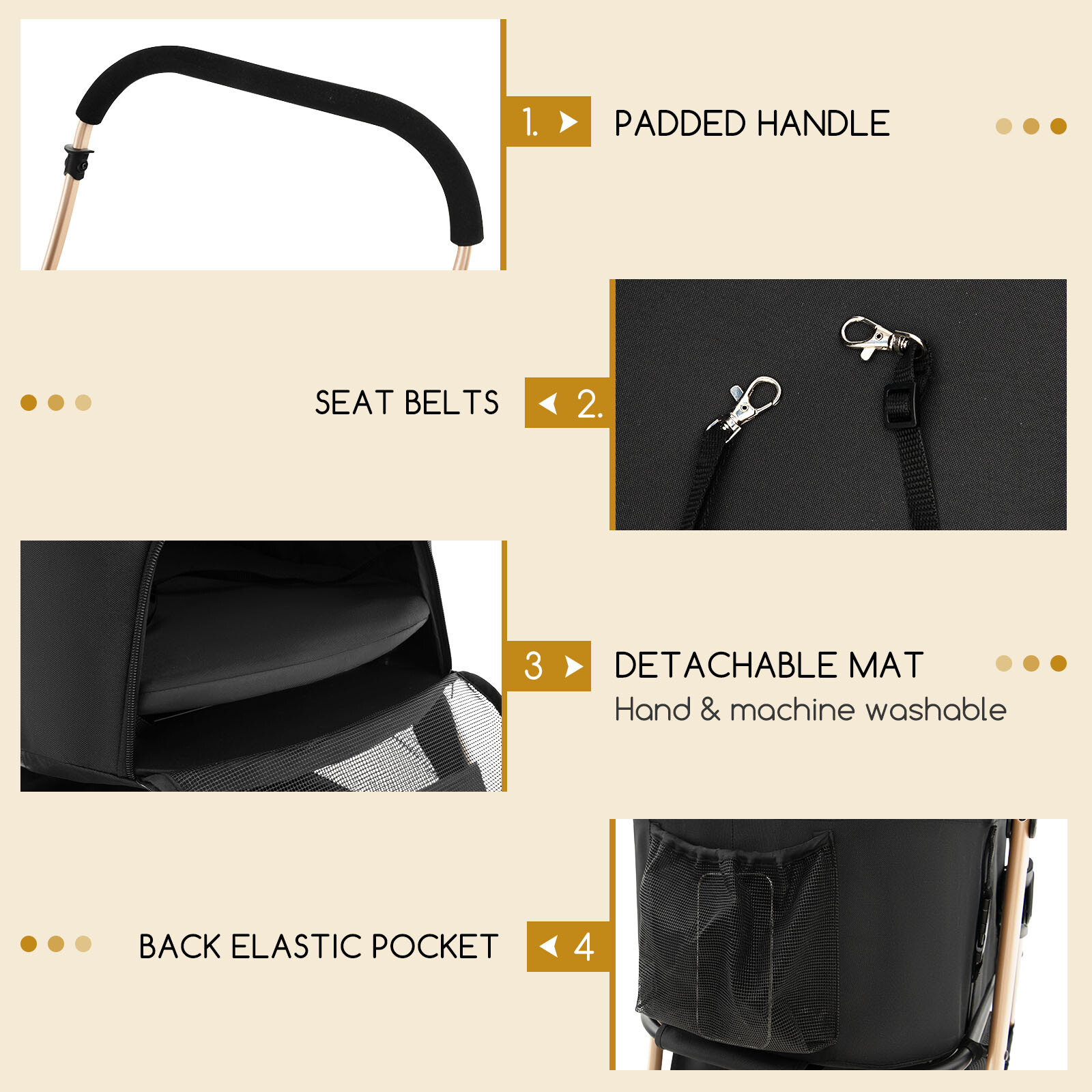 3-in-1 Foldable Pet Stroller with Storage Basket, Removable Car Seat Carrier