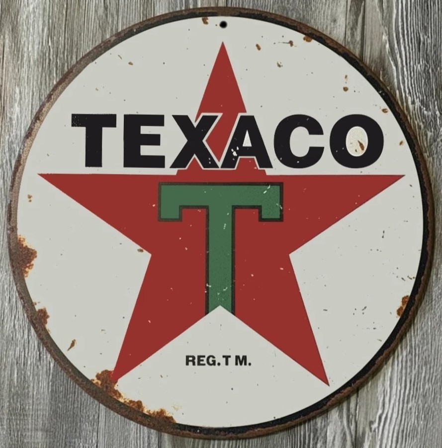 Texaco 8" Diameter Vintage Novelty Metal Sign Made In USA New!