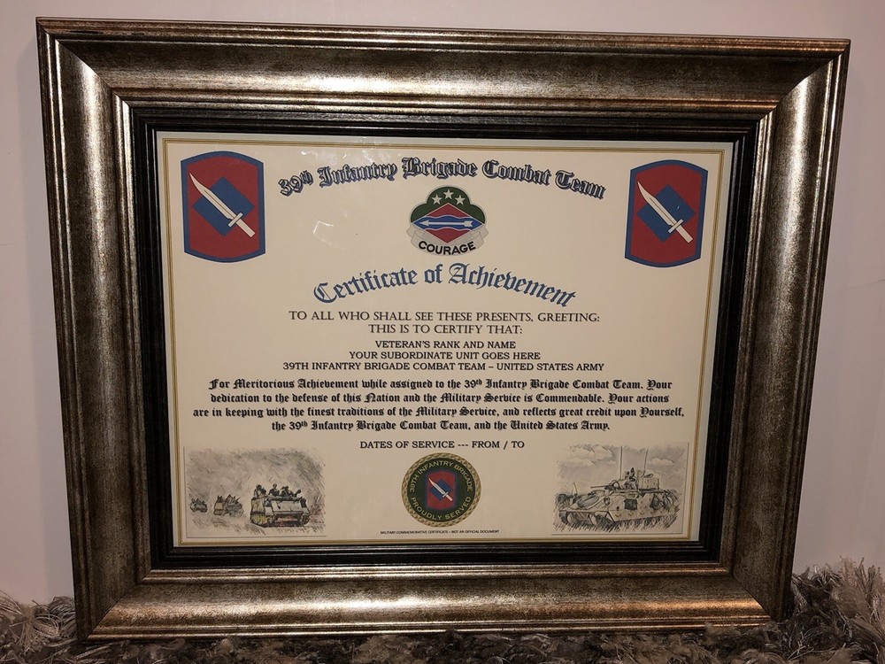 39TH INFANTRY BRIGADE COMBAT TEAM - COA / (COMMEMORATIVE CERTIFICATE)