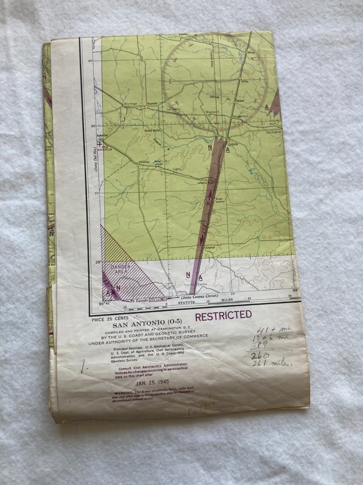 1944 -45 WWII Sectional Aeronautical Chart Pilot Map Assorted Cities