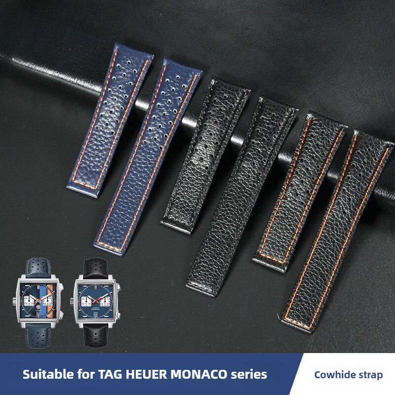 Cowhide Genuine Leather Watch Band Strap 22mm Fits TAG HEUER MONACO with Tools