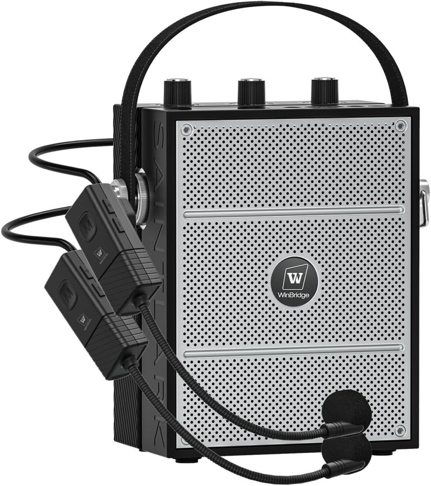 Wireless Bluetooth Amplifier, Portable, w/ 2 Headset Microphones for Instructors