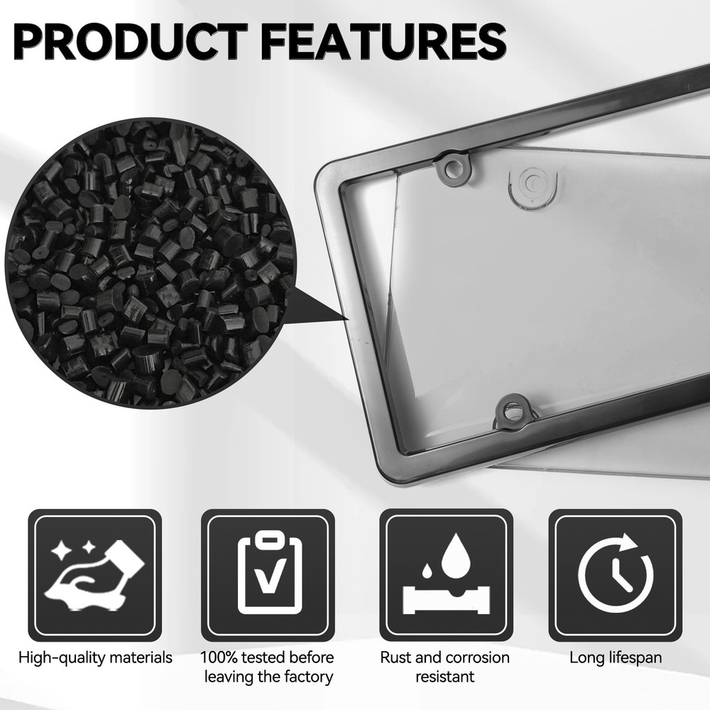 2 Front Rear Unbreakable License Plate Covers+Frames Auto Tag Shield Protector