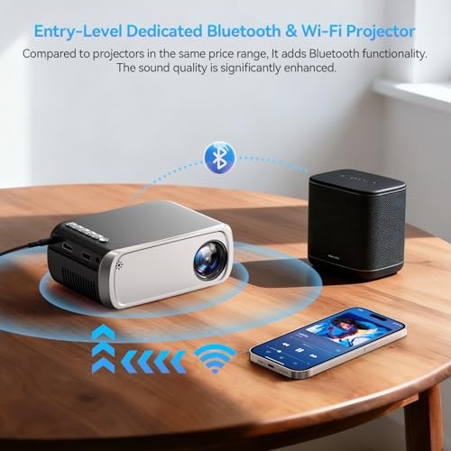 Projector with WiFi and Bluetooth, Mini Projector for iPhone silver gray