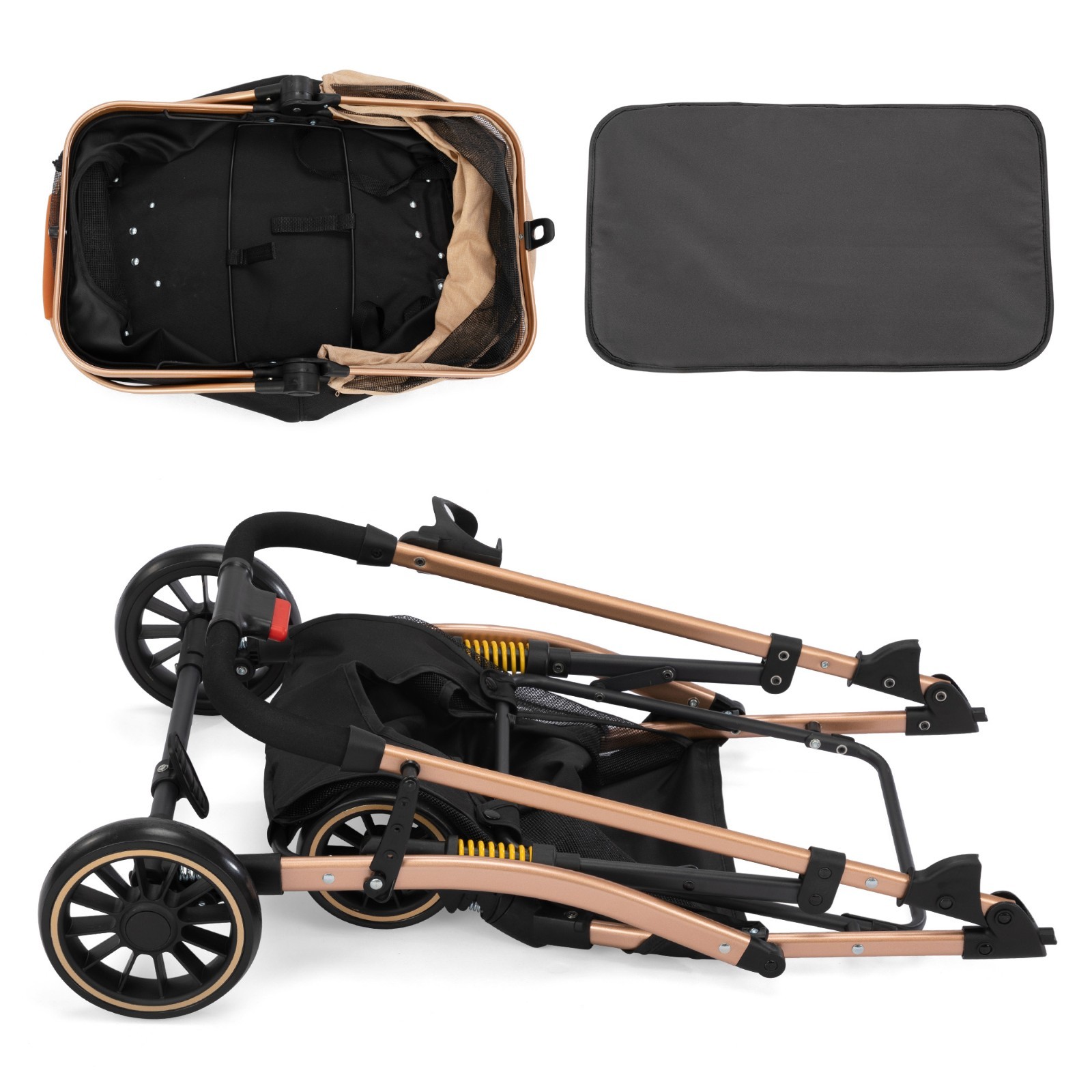 3-in-1 Foldable 4-Wheel Dog Pet Stroller Lightweight with Basket & Cup Holder