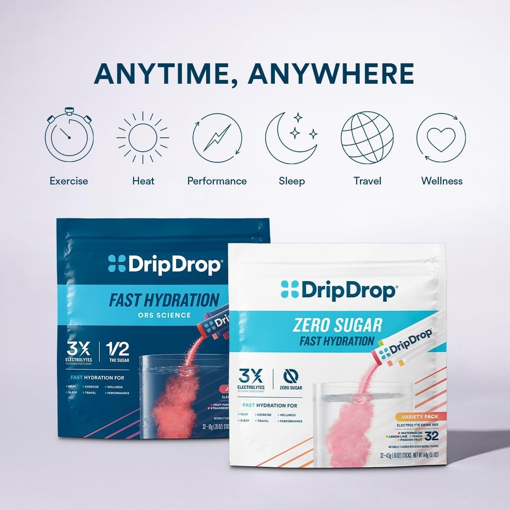 DripDrop Sugar Free Hydration Packets - Zero Lemon Lime - Single 32 Count
