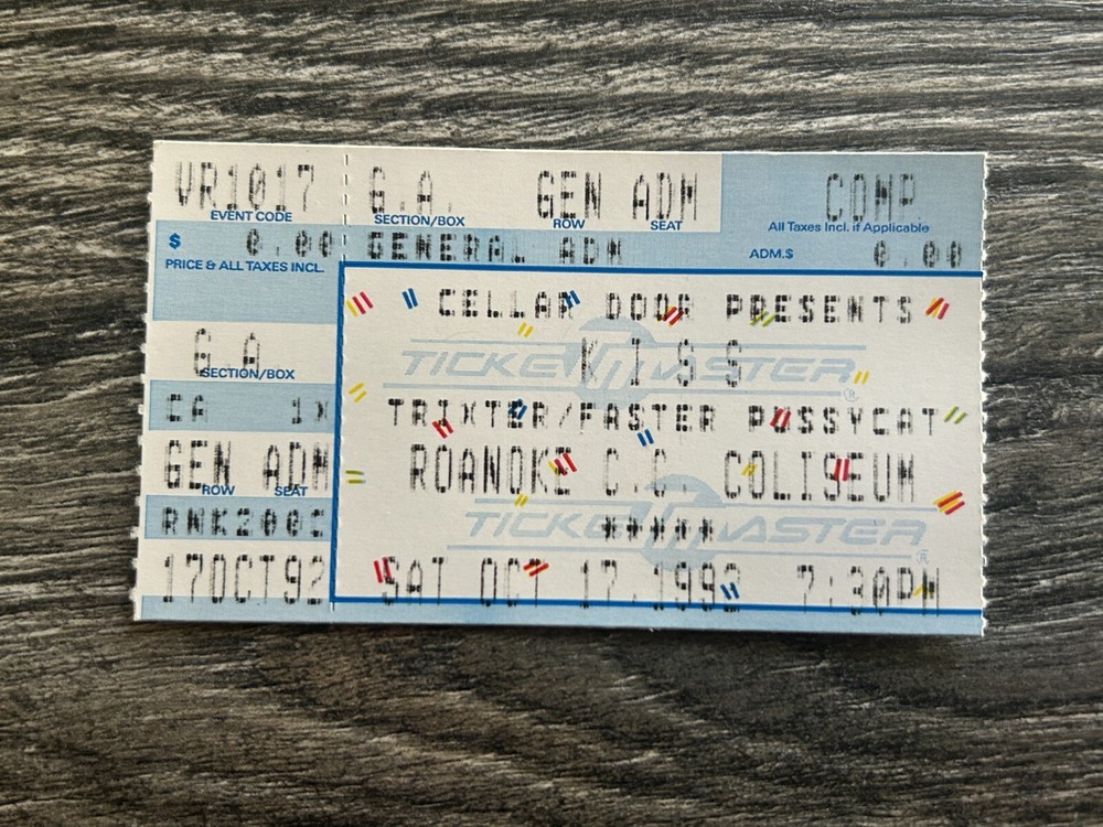 KISS TICKET STUB Roanoke Virginia Oct 17 1992 Revenge Concert Tour Vintage Kiss