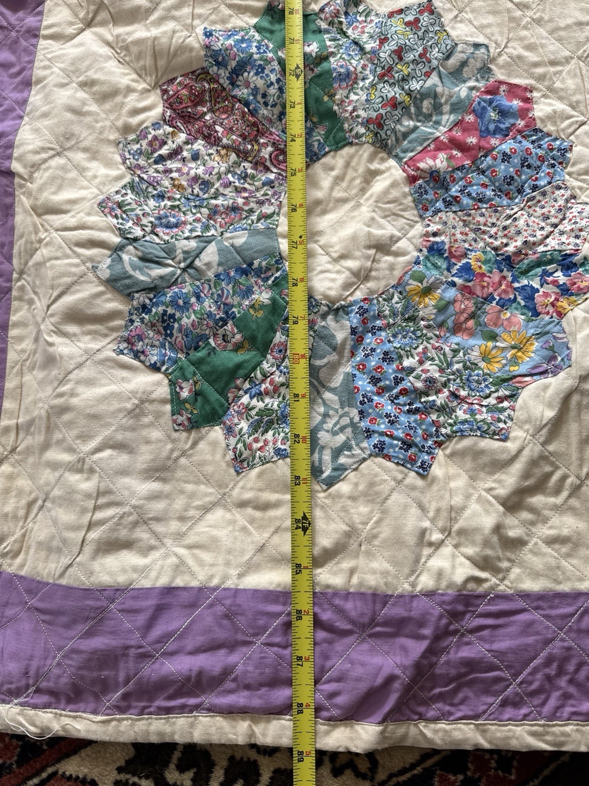 Vintage Dresden Plate Patchwork Quilt Blanket 1940s 1950s Feedsack 89x89