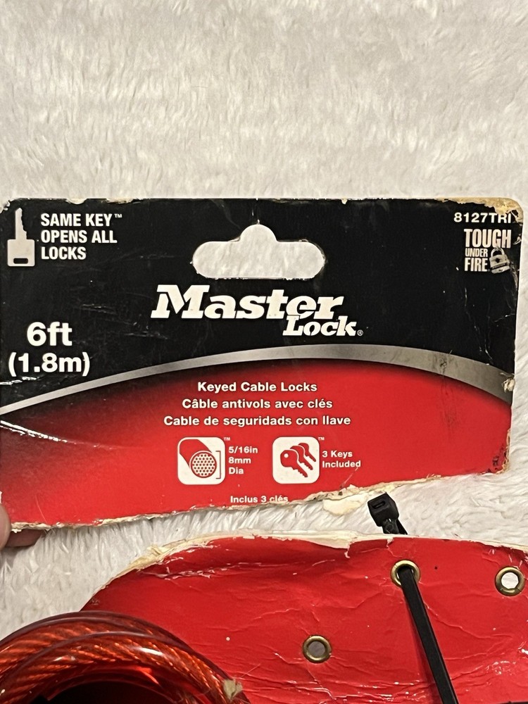 Master Lock Bike Lock/Cable 2-Pack W/2 Keys. 6 feet long, Keyed The Same