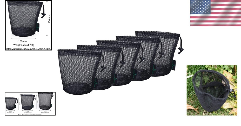 Durable 5-Piece Nylon Mesh Stuff Sack Set with Locking Drawstring for Travel