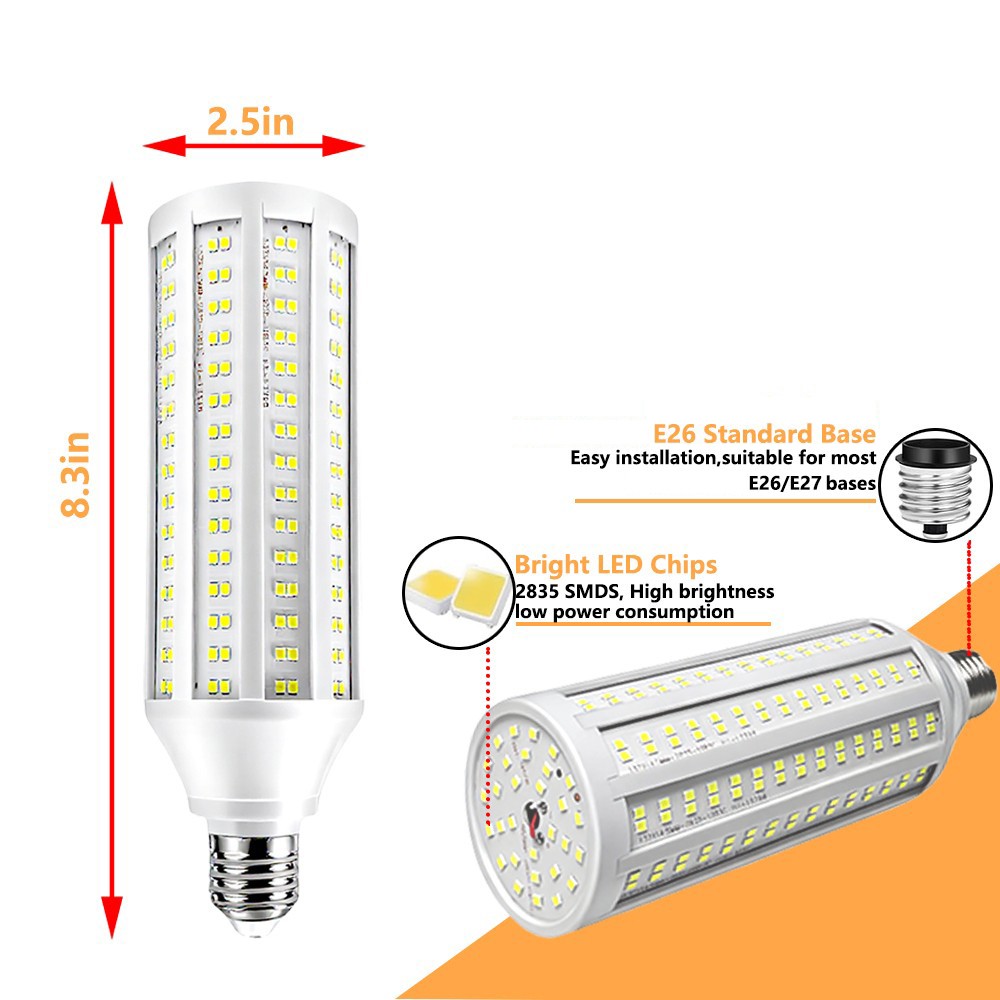 LED Corn Light Bulb 600W Equivalent 60W 6000Lumen 6000k E26/E27 Base LED Corn