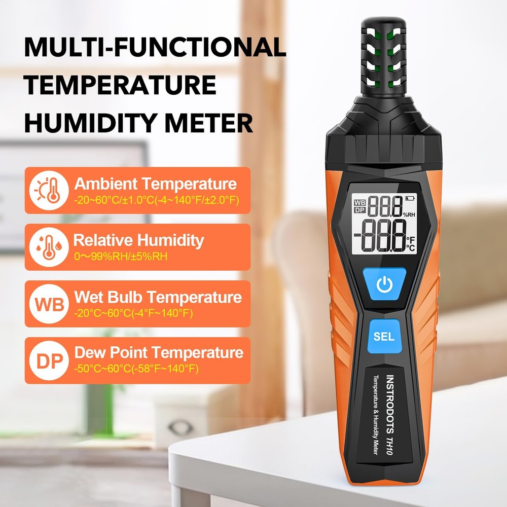 INSTRODOTS Temperature Humidity Meter, High Precision TH10, Orange