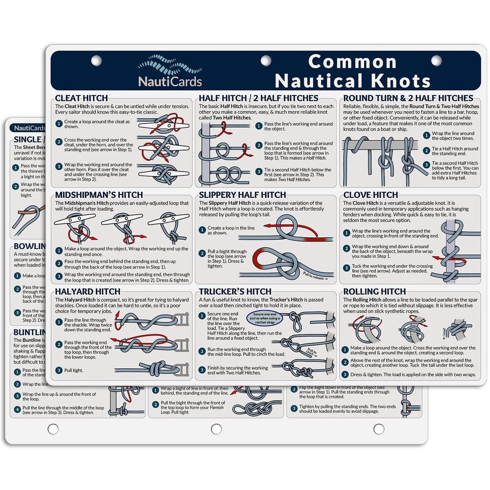 NautiCards Nautical Knots Quick Reference Chart - Guide to 21 8.5" x 11"