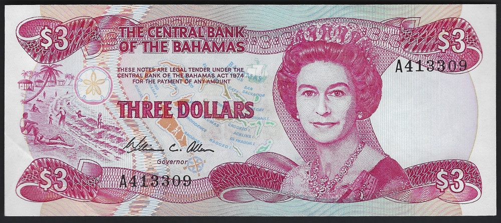 1974 Bahamas $3 Dollars #44a - Uncirculated