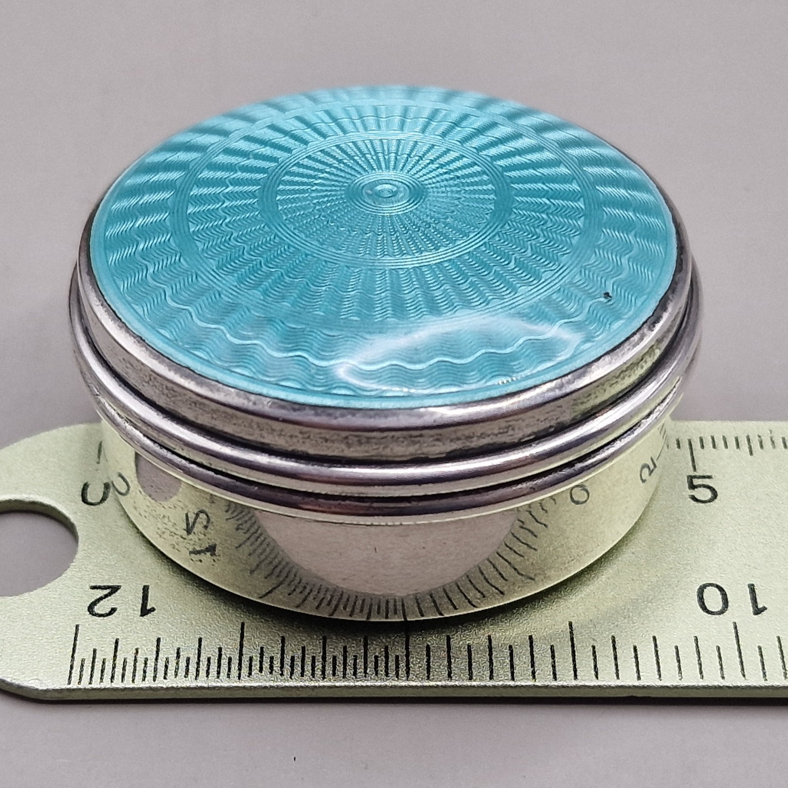 Antique Sterling Silver & Guilloché Enamel Circular Box by Lawrence Emanuel 1919