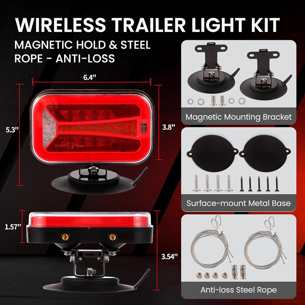 Magnetic Wireless Trailer Lights Kit - Rechargeable LED, Waterproof, 100FT Range