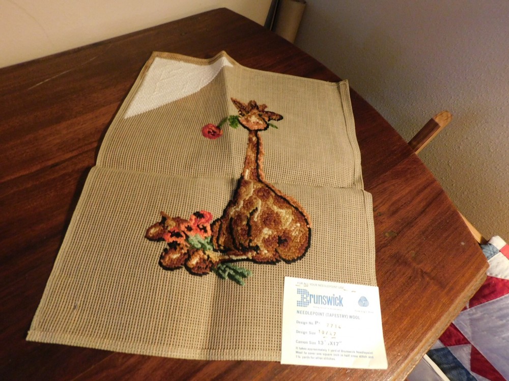 Brunswick Needlepoint Giraffe Canvas Partially Started