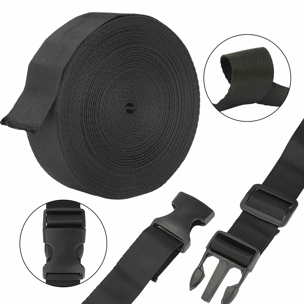 1Inch Black Nylon Webbing Strap Kit With 10PC Plastic Buckle + 10PC Side Release
