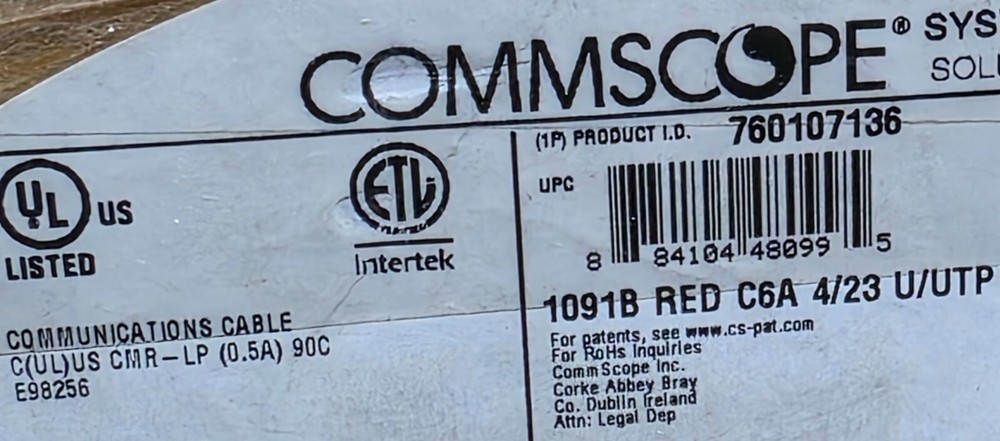 Commscope 1091B GigaSPEED X10D Cat6A U/UTP Riser Network Cable Red /100ft