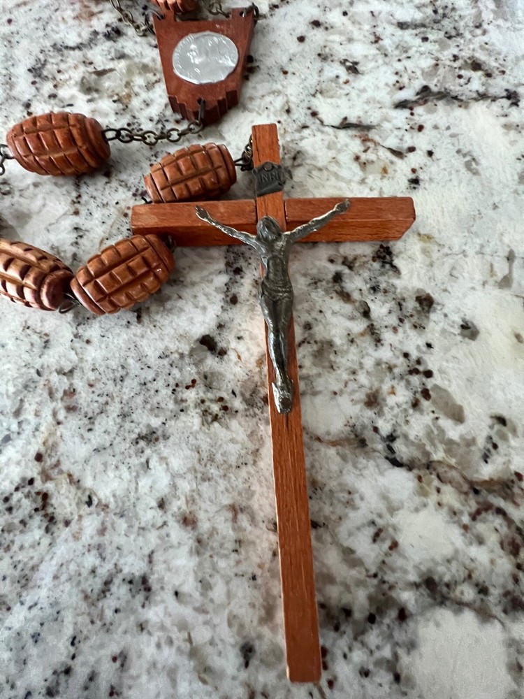 Vintage Over Sized Carved Wooden Bead Rosary