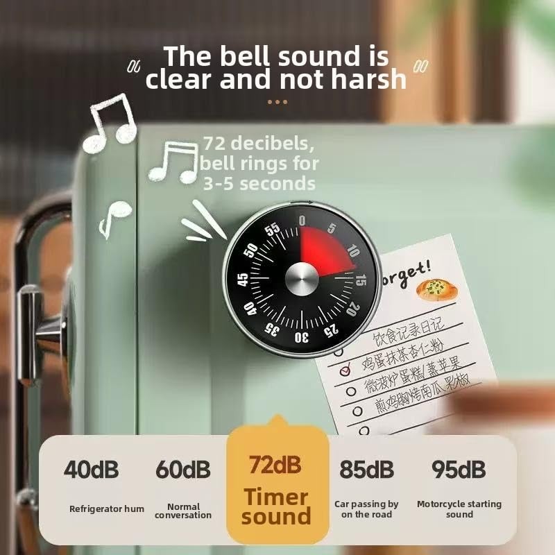 Mechanical Kitchen Timer with Magnetic Back, Visual Time Management Timer for