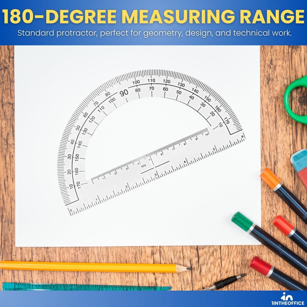 6 Pack 6 Inch Plastic Protractor for Geometry Clear Protractor 180 Degrees