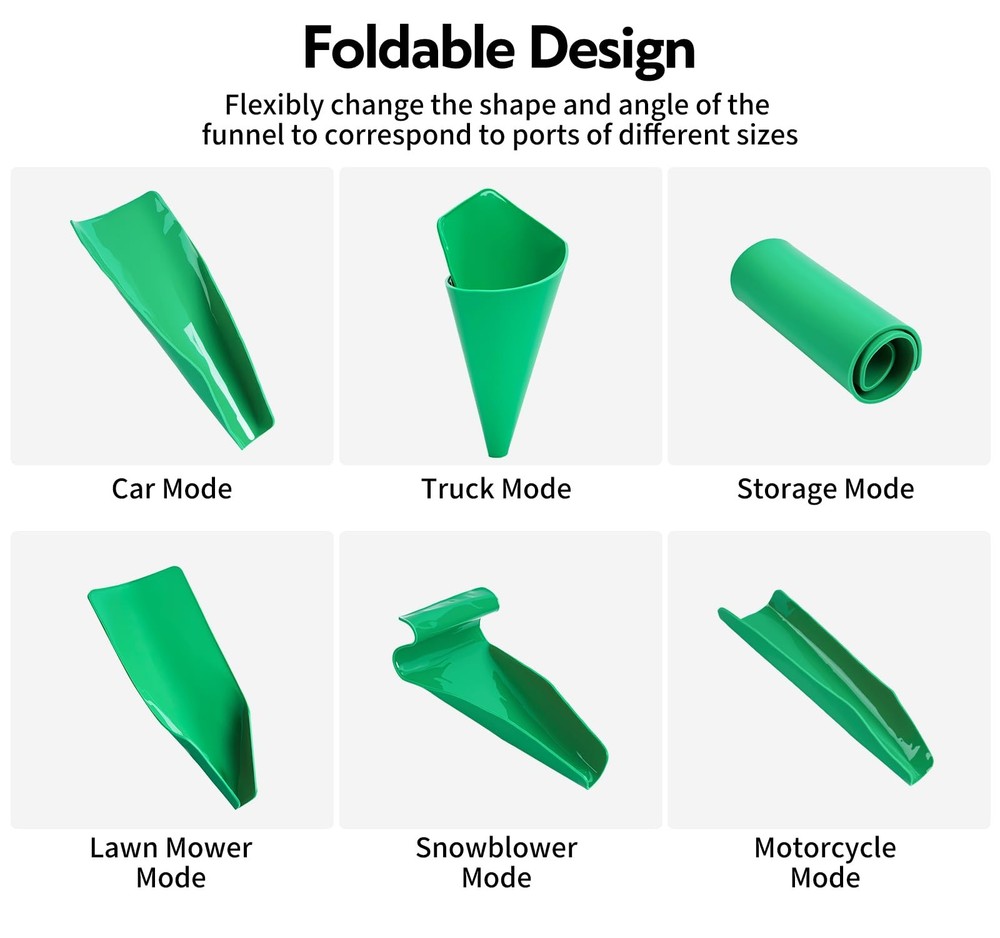 Reusable Flexible Oil Drain Funnel Form a Foldable Bendable Flex Green
